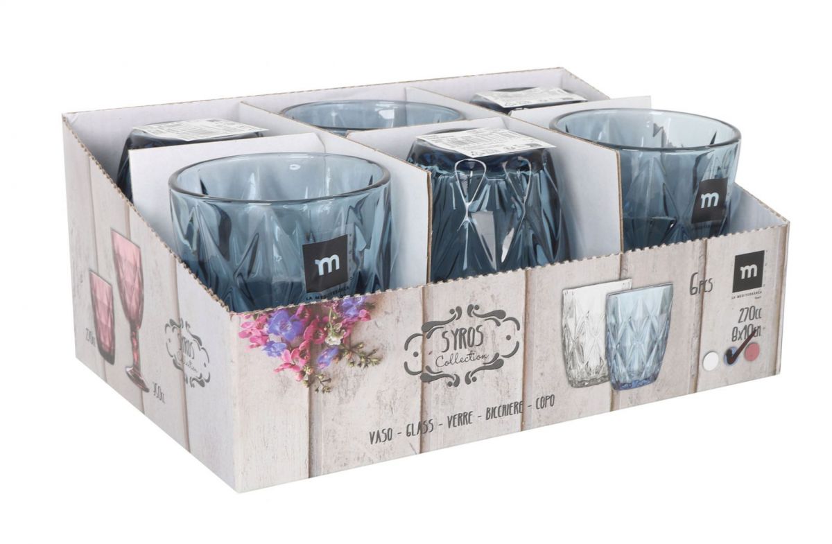 Syros Blue Tumblers 270ml vintage diamond drinking glasses