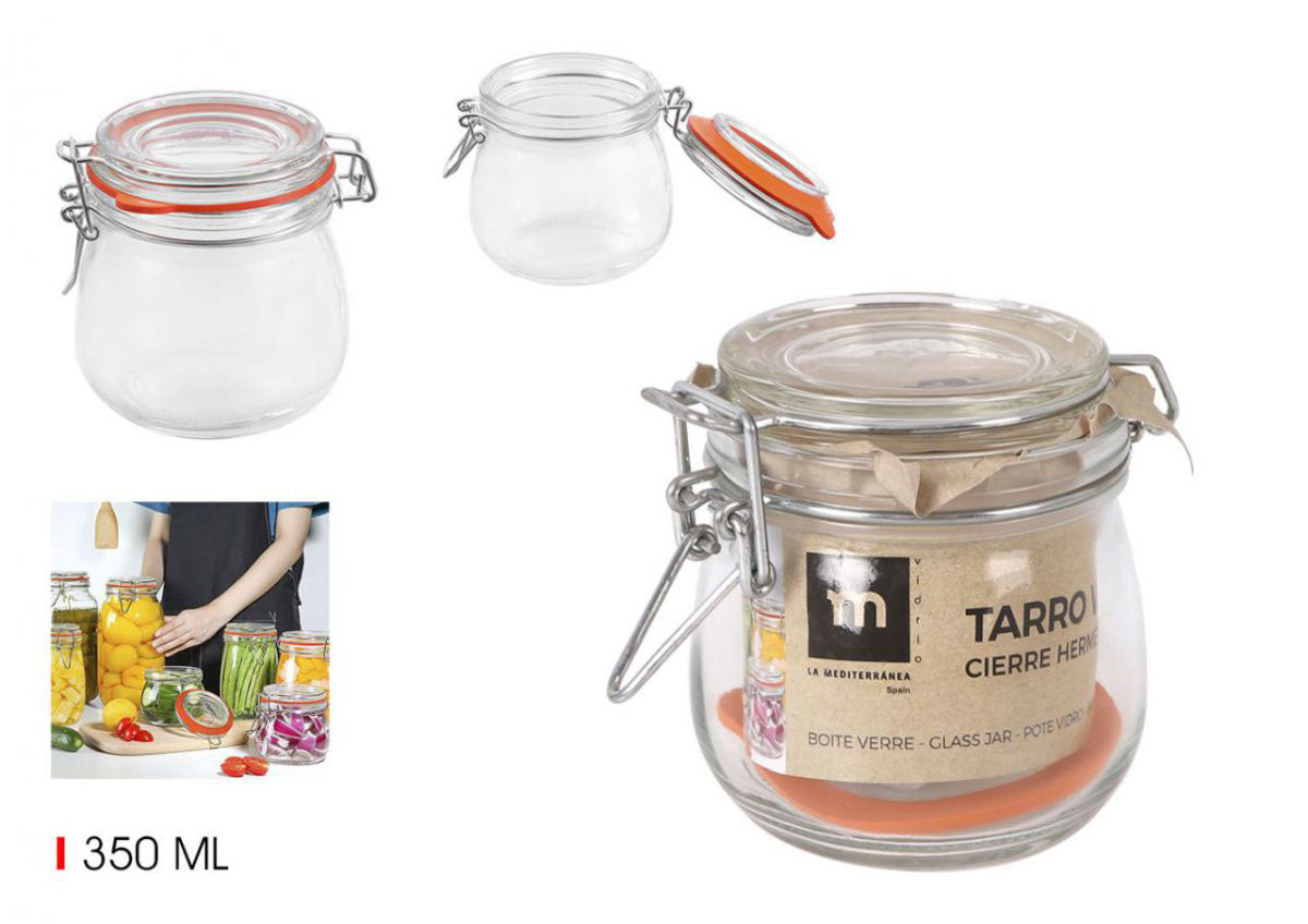 Clip Top Airtight Clear Glass Storage Spice Herb Jam Kitchen Jar 350ml