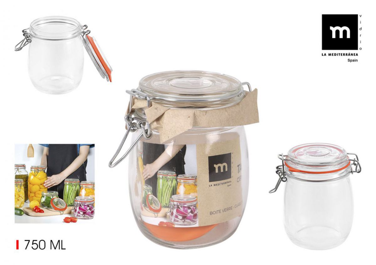 Clip Top Airtight Clear Glass Storage Spice Herb Jam Kitchen Jar 750ml