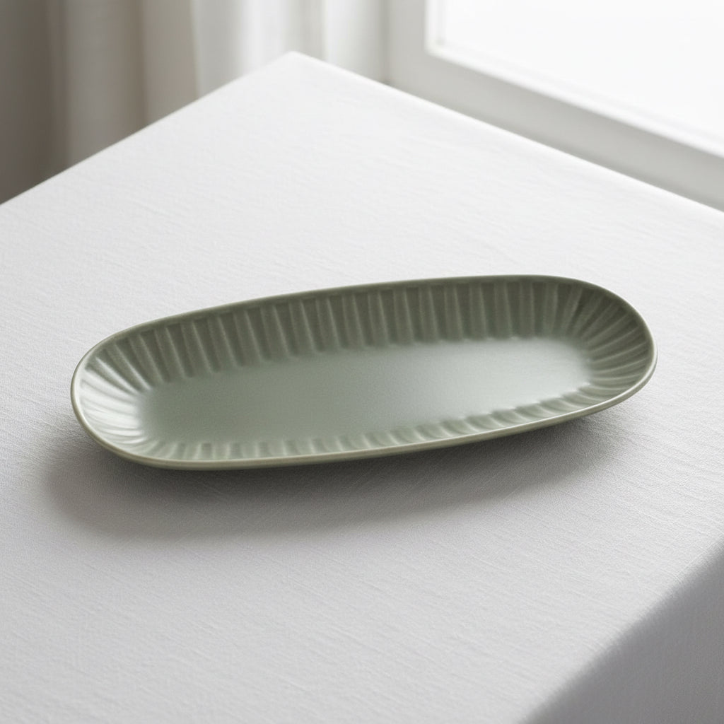 Aisa green 25.5x12cm Dessert plate starters tapas dish Irregular shape