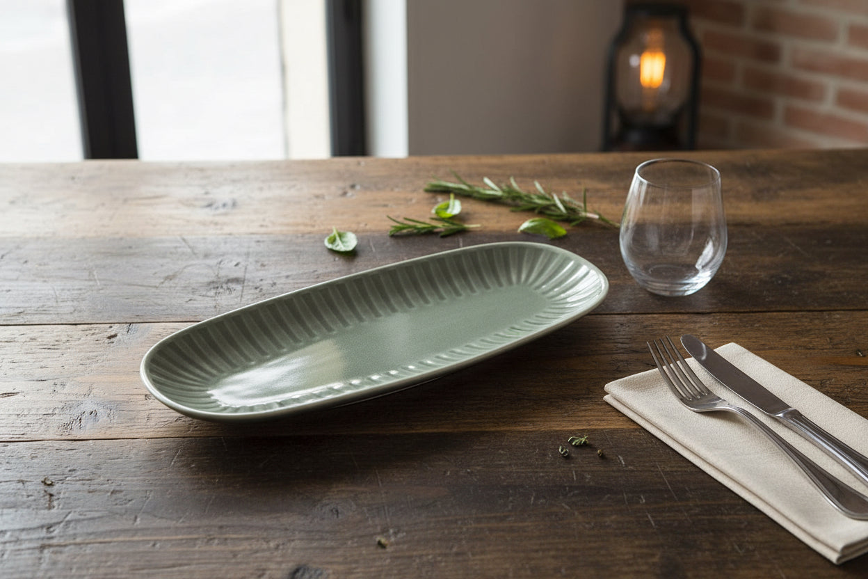 Aisa green 29.5x13.5cmDessert plate starters tapas dish Irregular shape