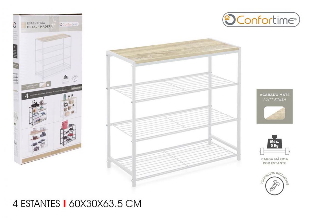 Confortime Shelf Wood Metal 60 x 30 x 63.5 cm