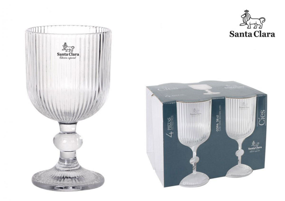 Sonella Clear Wine glasses 360ml embossed striped vintage glassware