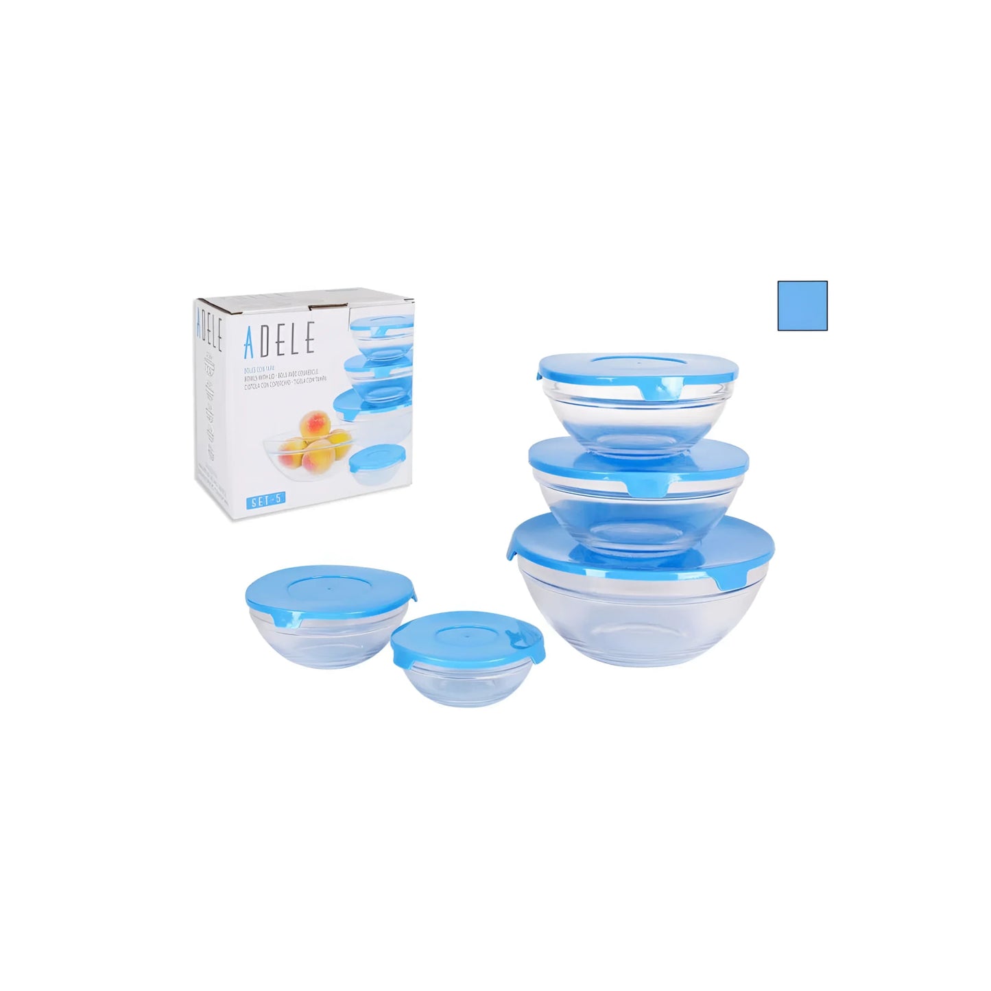Glass storage containers Adele pack of 5 with lid Dishwasher safe quality glass