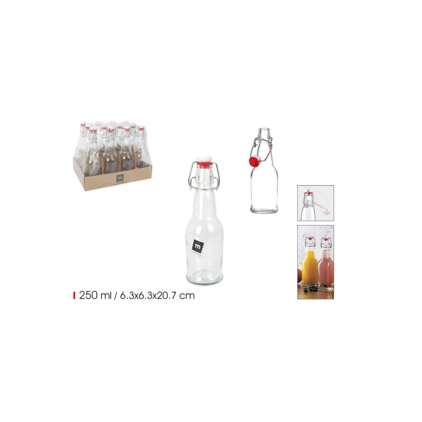 Glass Swing Flip Top Lid Bottles water wine Cider Reusable Home Eva 250ml