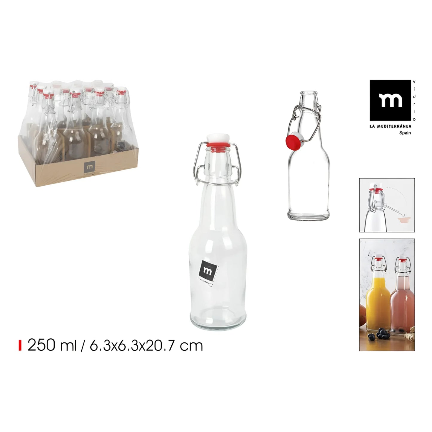 Glass Swing Flip Top Lid Bottles water wine Cider Reusable Home Eva 250ml