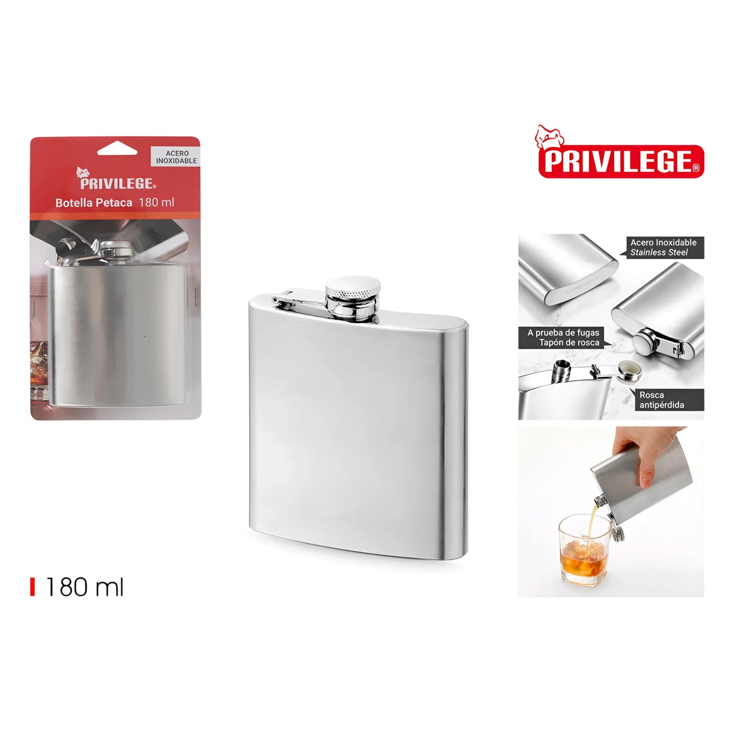 Hip Flask Stainless Steel Pocket Drink Whisky Travel Novelty 180ml