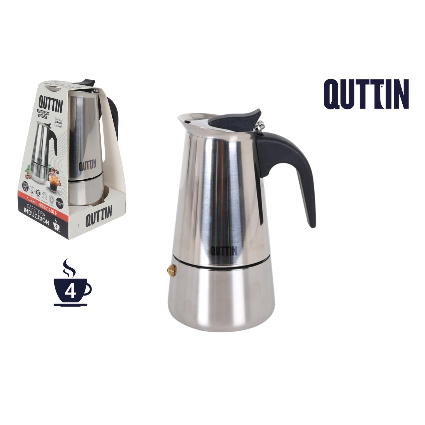 Induction Coffee maker Stainless Steel 4 cups Quttin