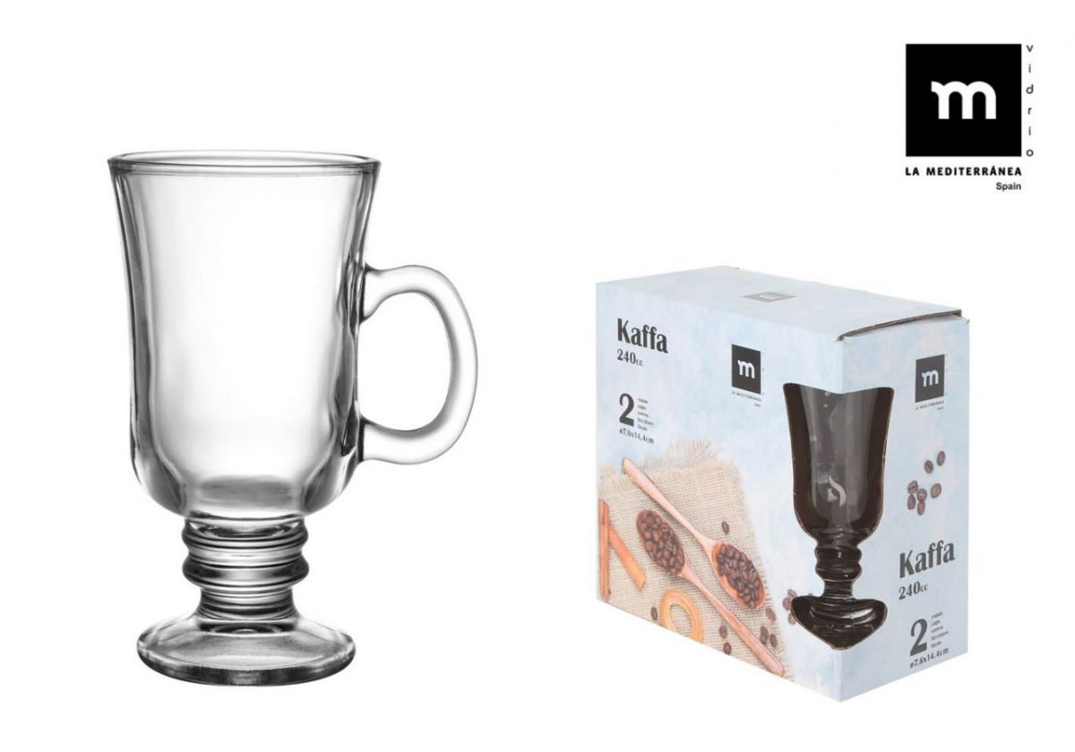 Clear glass Irish Coffee mug with handle and ribbed stem for Irish Coffee latte 240ml Kaffa
