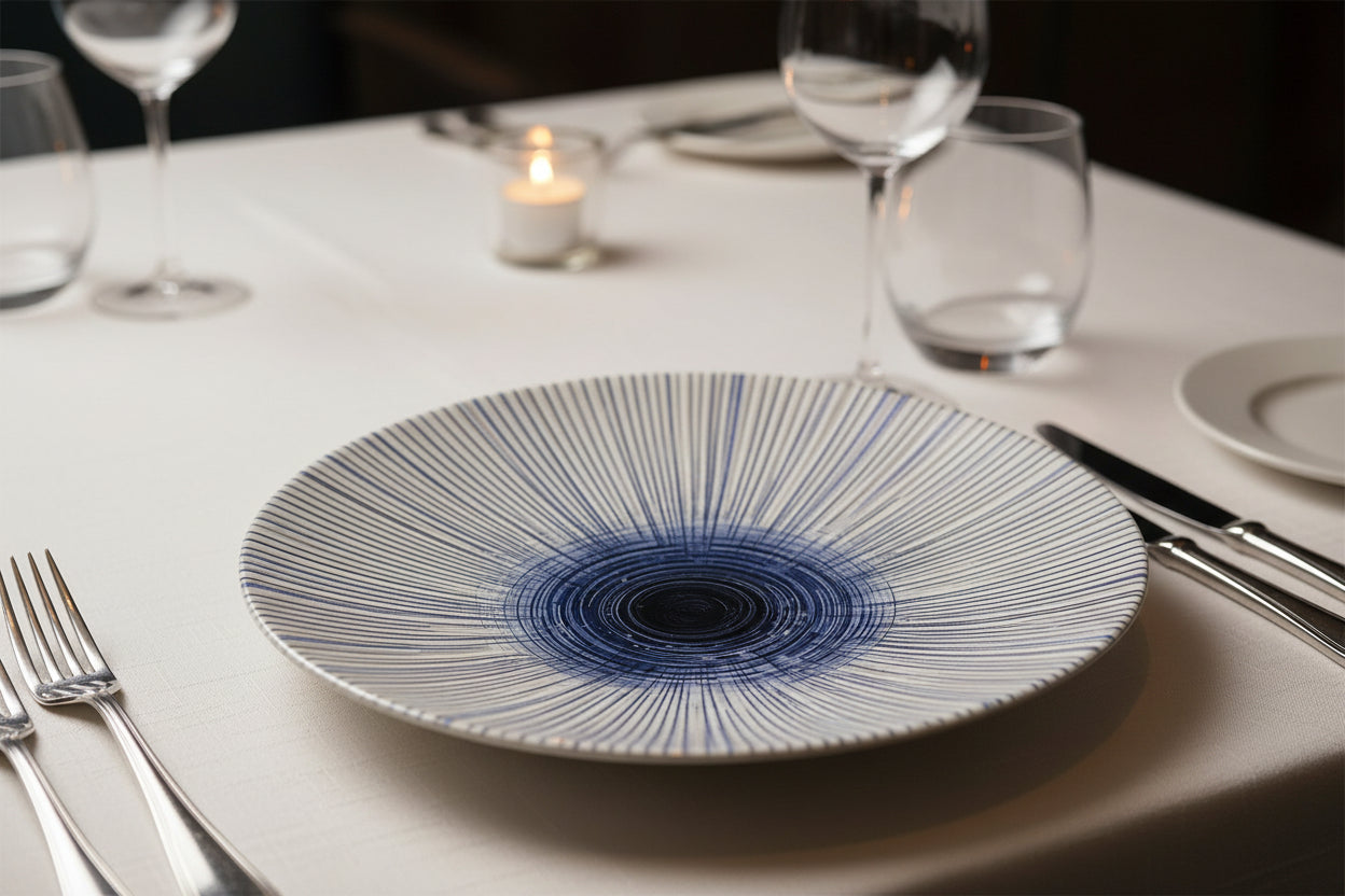 Irys 20cm dessert plate Stoneware blue striped La Mediterranea