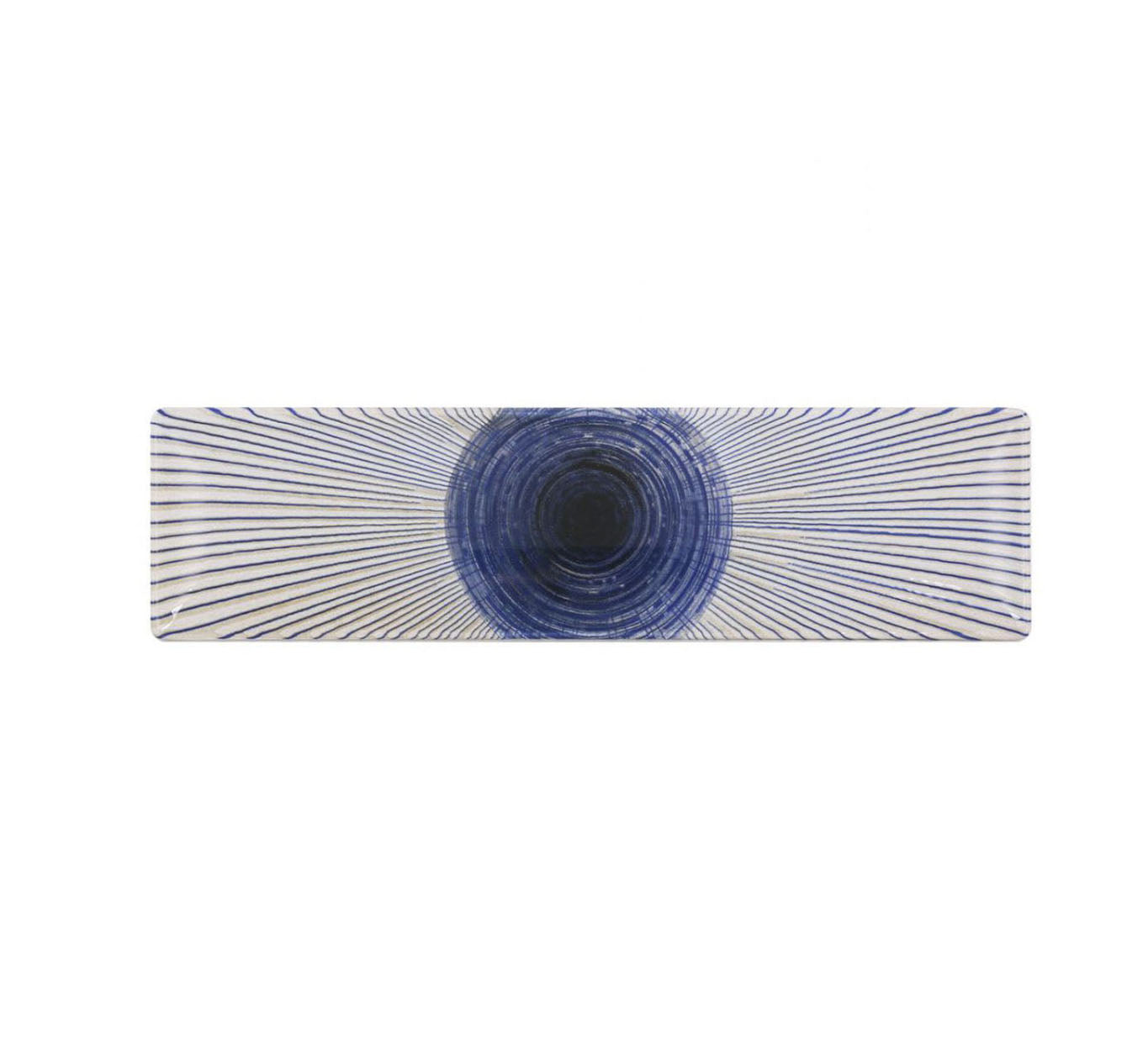 Blue spiral patterned Irys rectangular 30x8cm tapas sushi dish