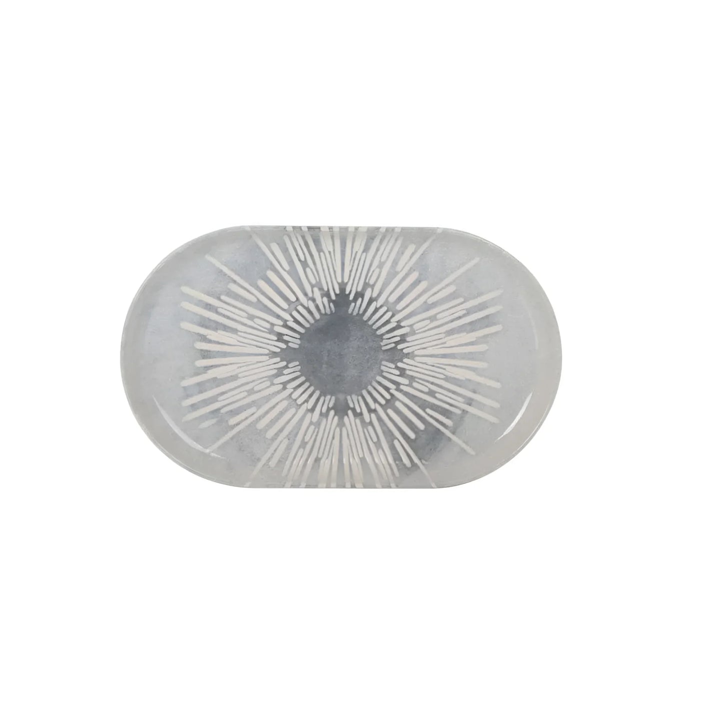 Oval decorative tray with starburst pattern from Ivar Stoneware Grey Irys design