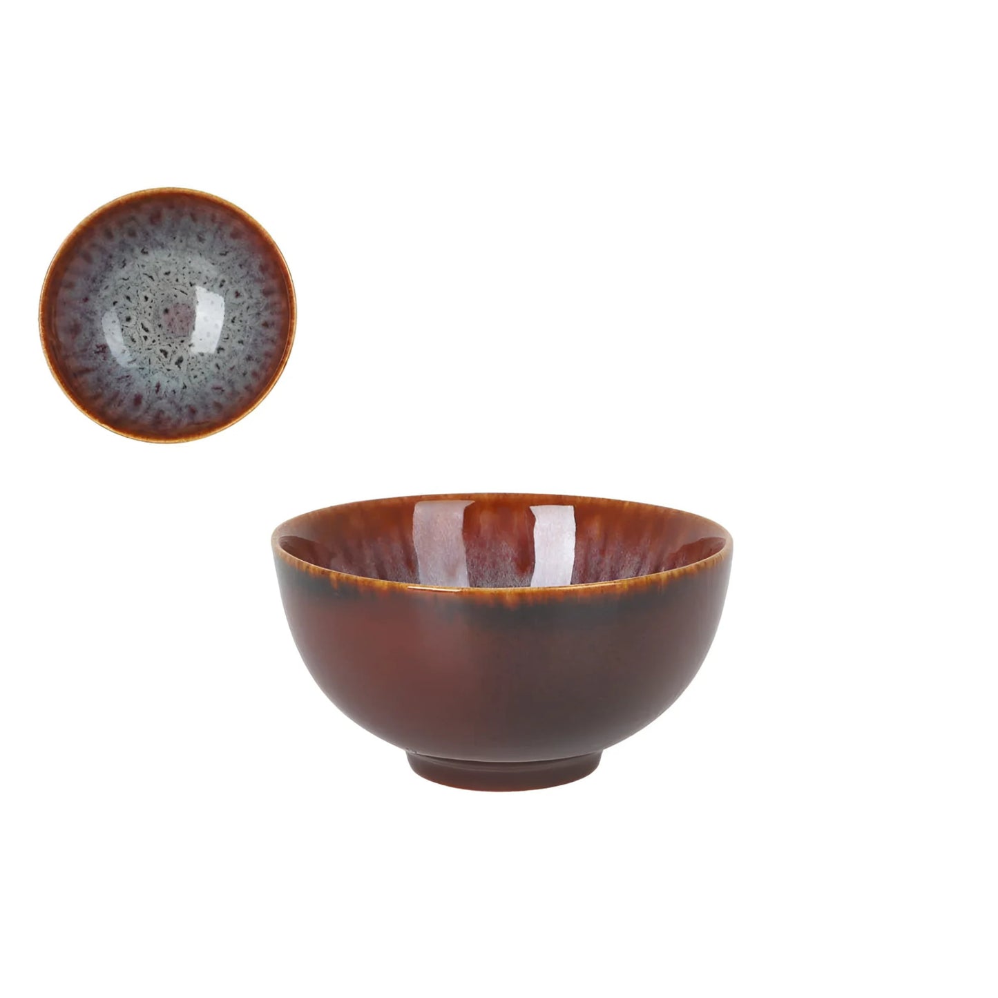 Brown ceramic Japo Bowl with speckled gray and blue interior for stylish serving