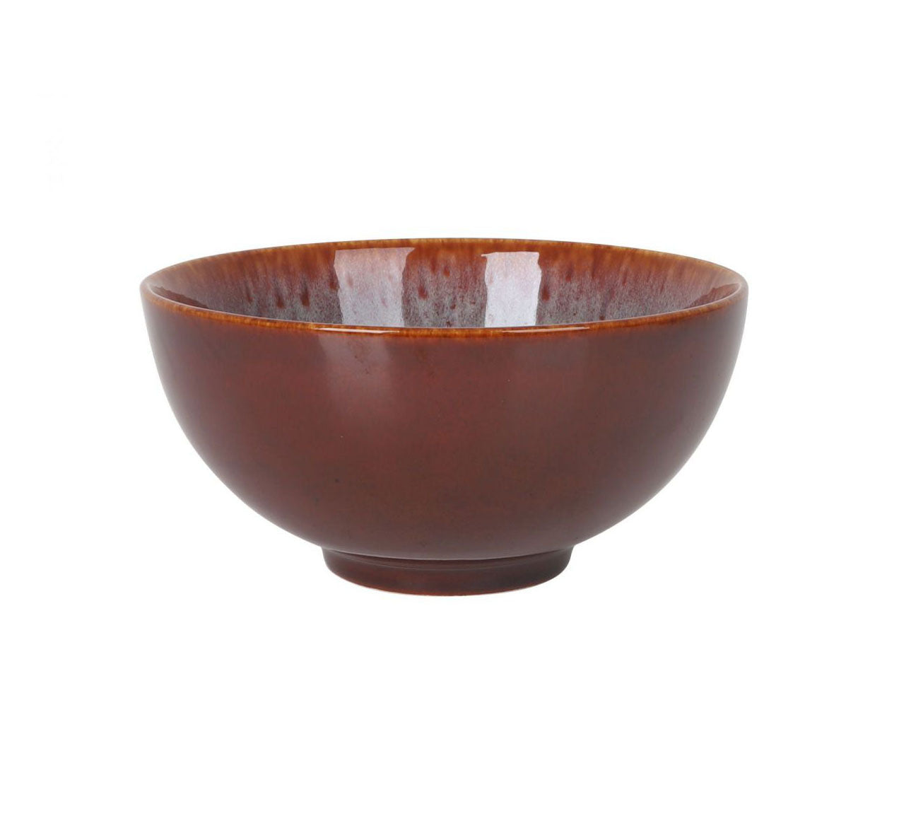 Glossy dark brown ceramic Japo Bowl with speckled glaze around the rim