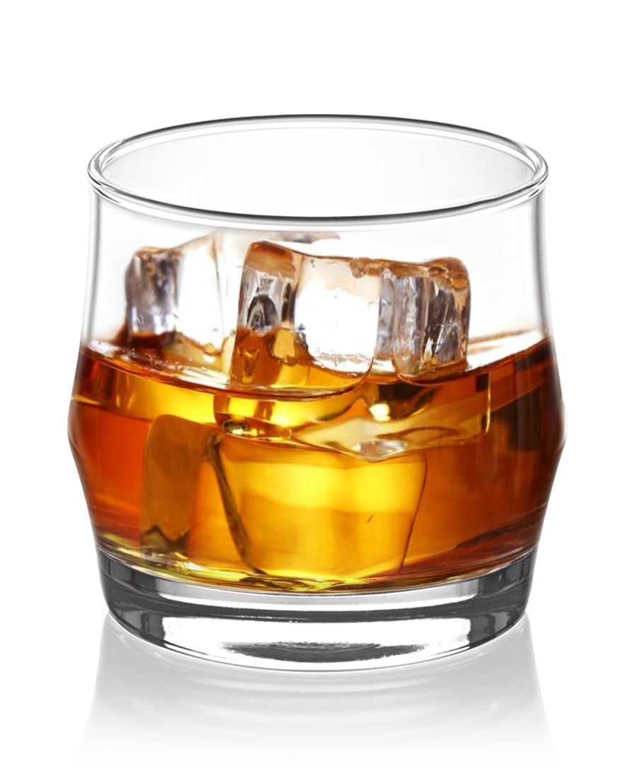 Landon Whisky cocktail glass tumbler 365ml with amber liquid and ice cubes