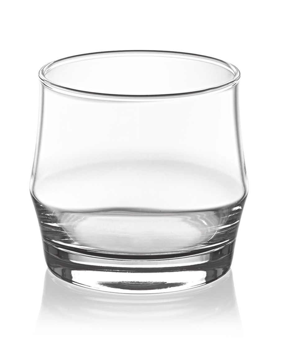 Empty clear Landon Whisky cocktail glass tumbler 365ml with wide rim and thick ridged base
