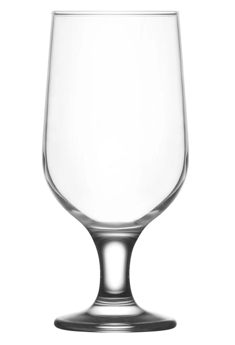 Empty clear Lav Belek Beer glass 385ml with wide bowl and short stem for serving beer