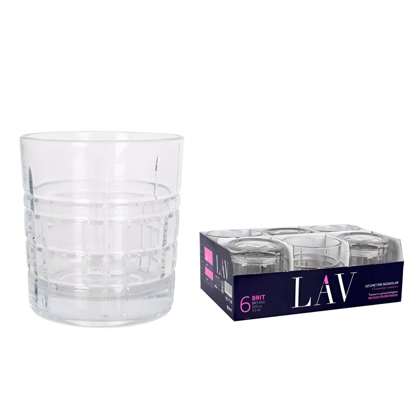 Lav Brit Drinking glasses embossed vintage glassware 300ml
