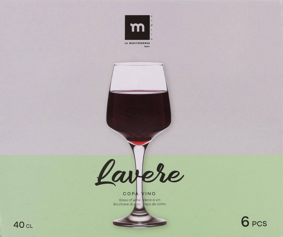Box of La Mediterránea Lavere wine glasses in Lavere Wine glass 400ml packaging