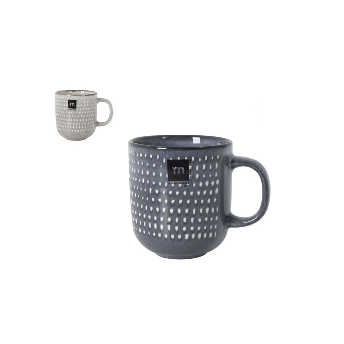 Two ceramic Masanella Coffee Mugs 440ml stoneware with dotted pattern and M logo