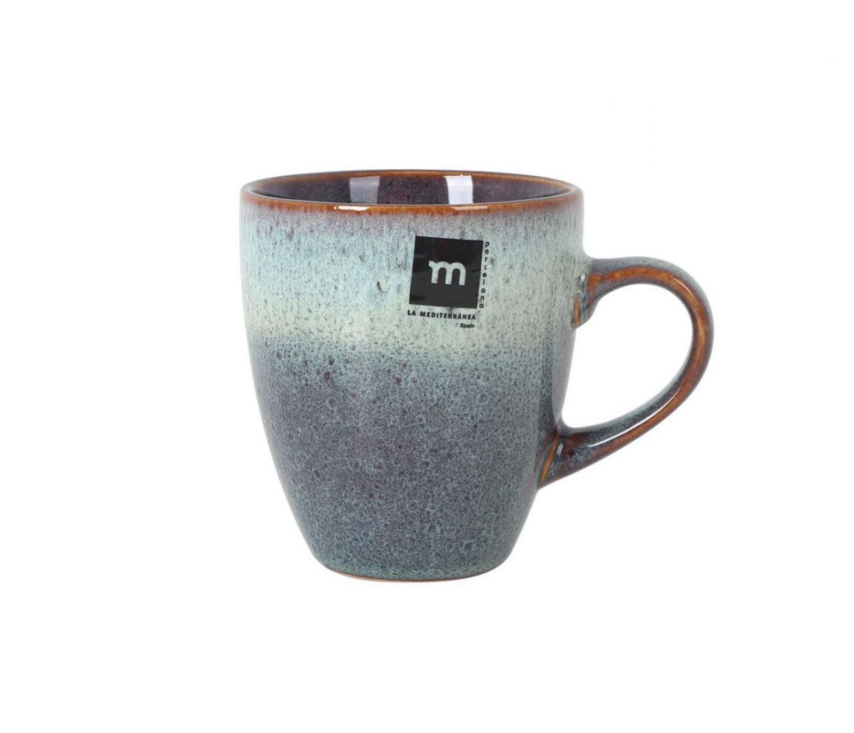 Ceramic Melow 450ml Coffee Tea Mug with Reactive Glaze in Teal Blue and Brown