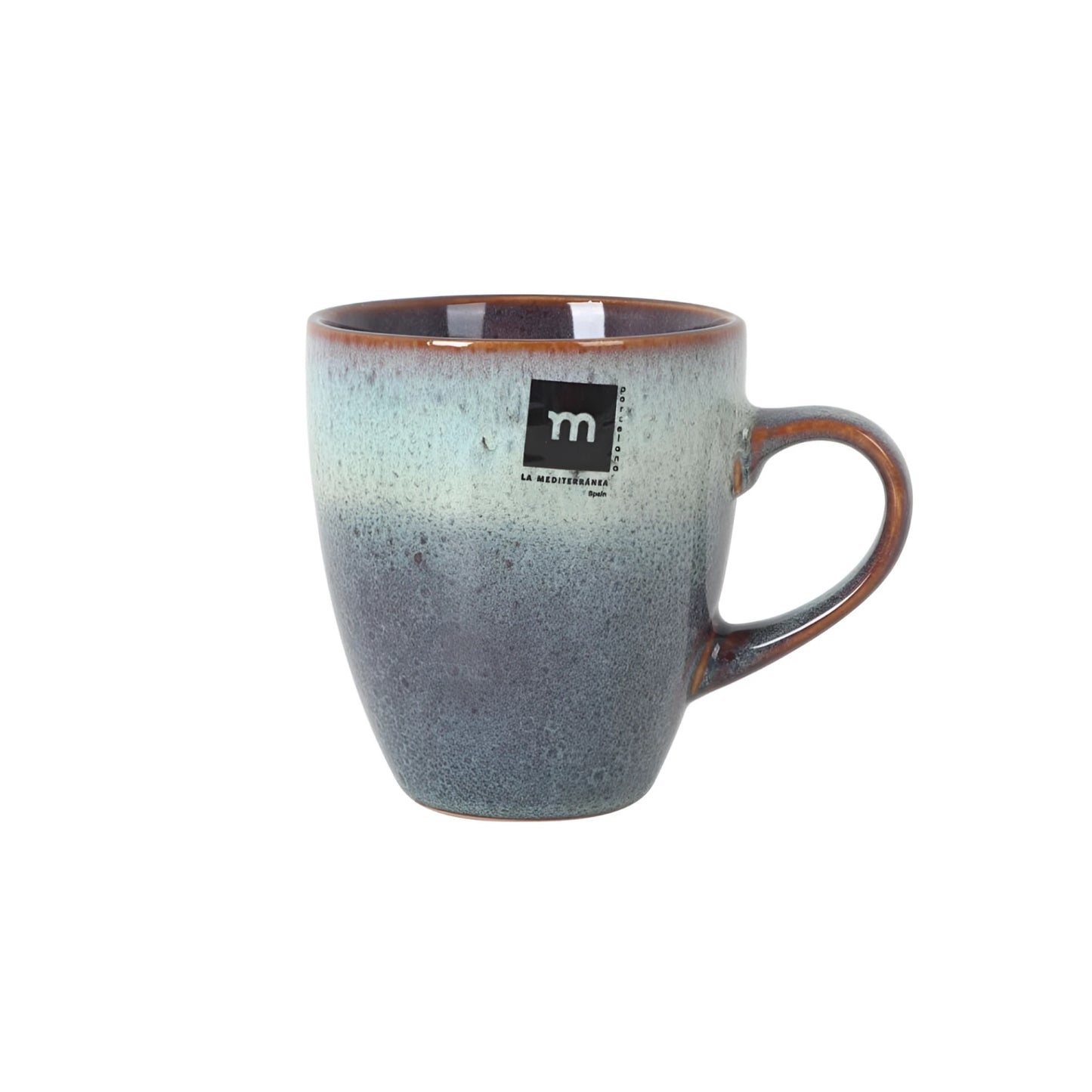 Ceramic Melow 450ml Coffee Tea Mug with Reactive Glaze in Teal Blue and Brown