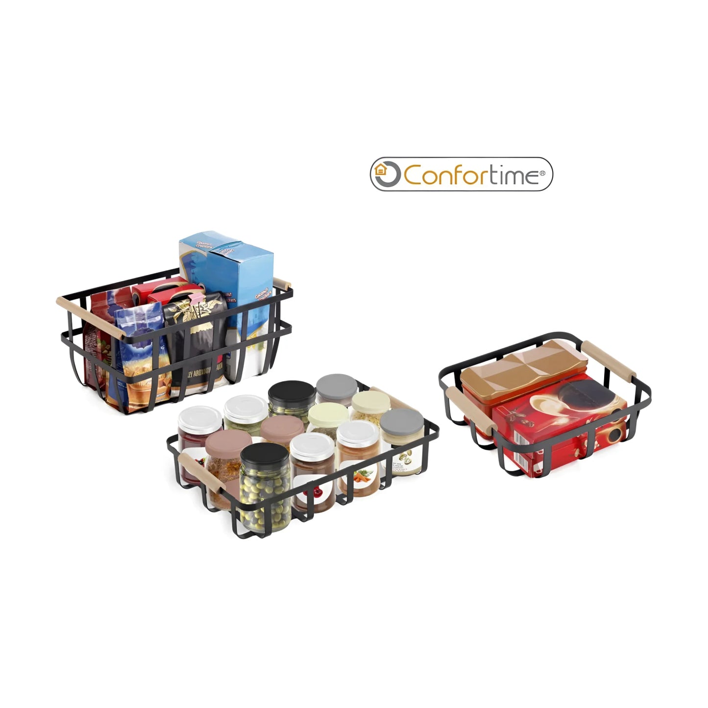 Metal Wood Storage kitchen home basket 23x23x8cm Confortime