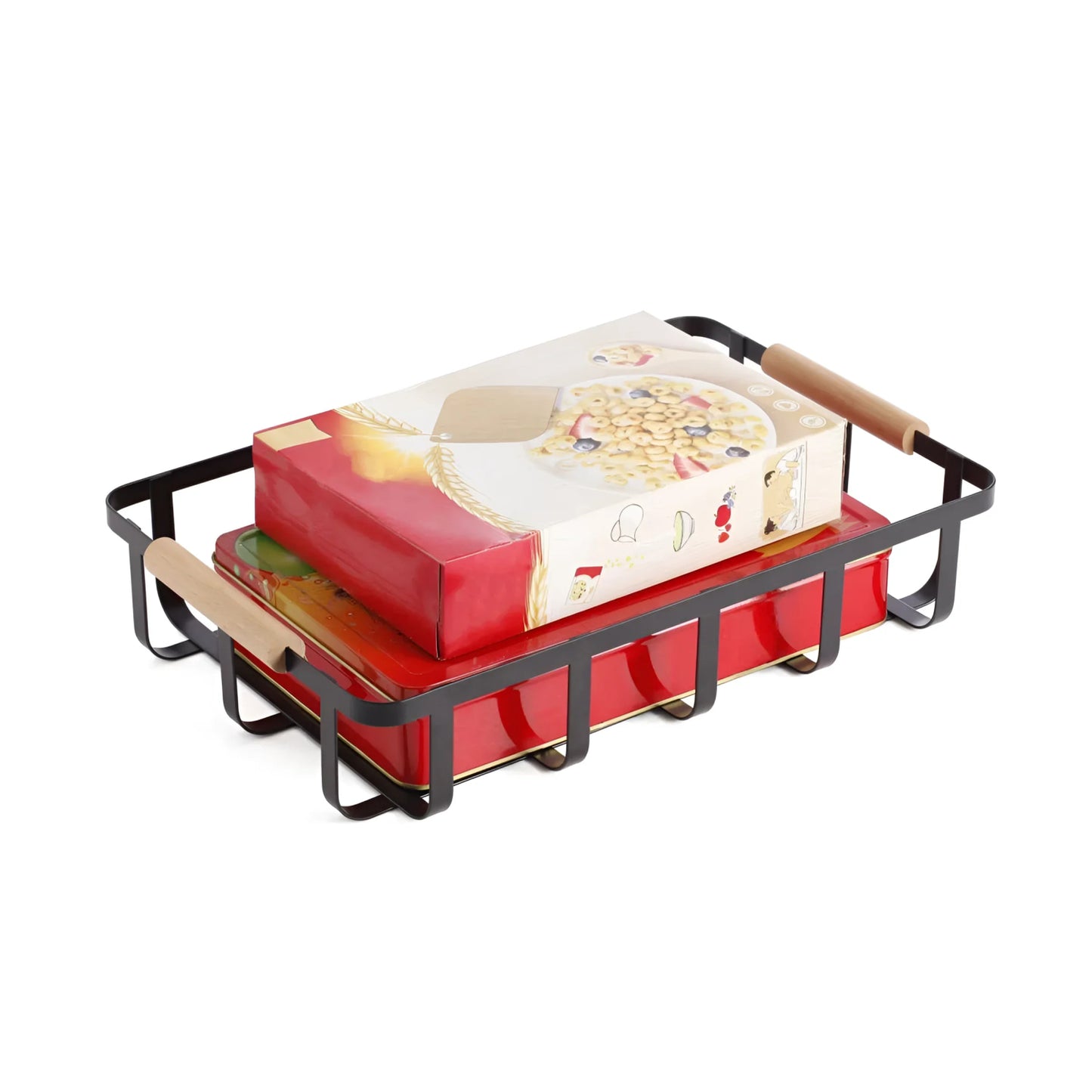 Metal Wood Storage kitchen home basket 36x24.3x8cm Confortime