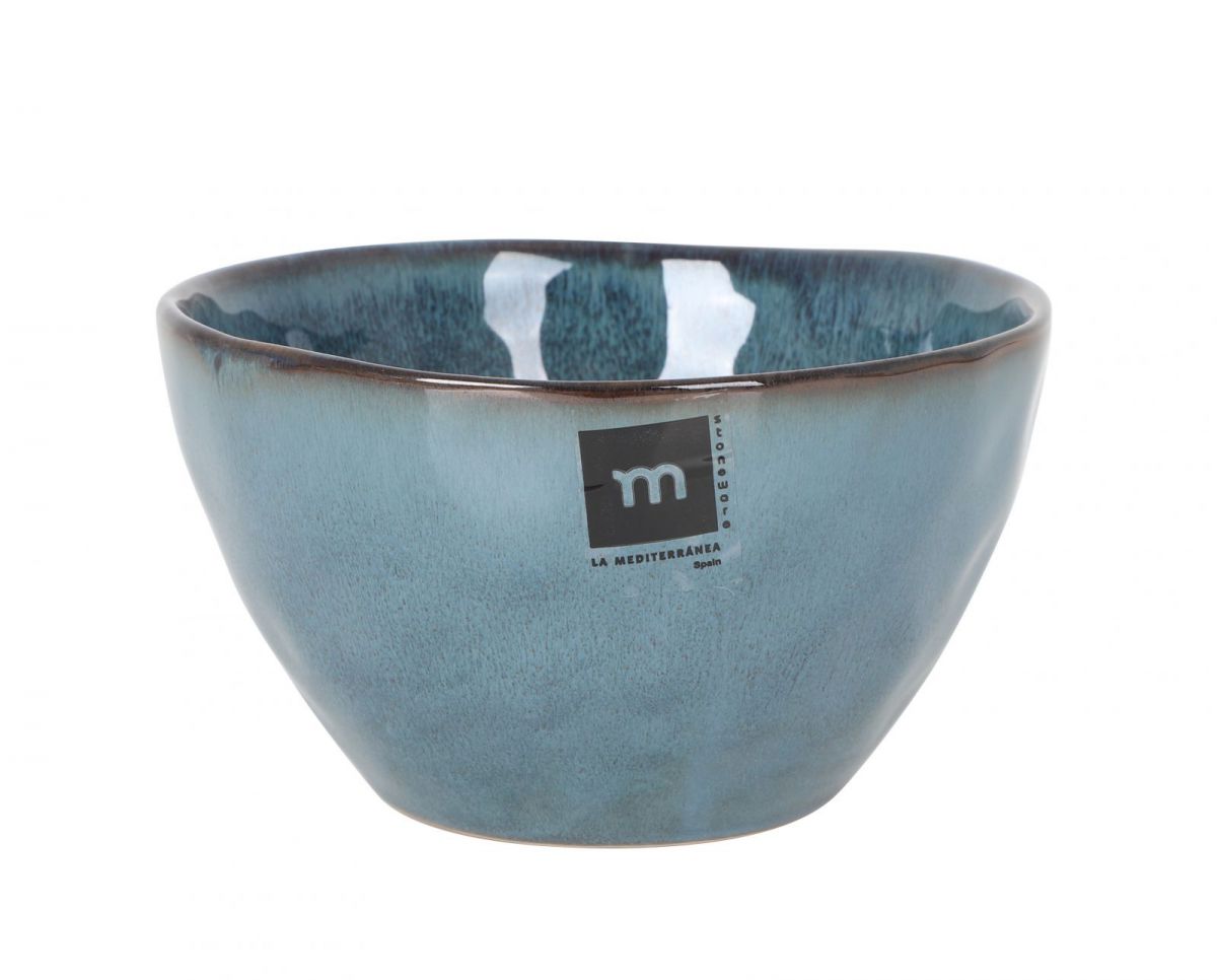 Blue ceramic bowl with darker brown rim and glossy interior for Morell blue bowl product