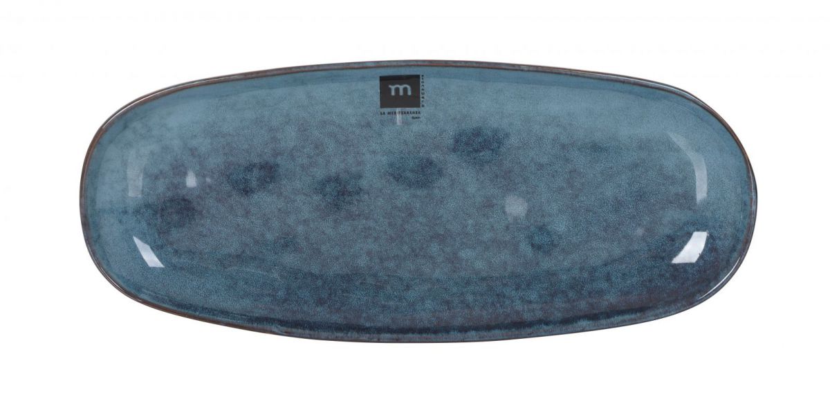 Blue oval serving platter with speckled finish from Morell Blue dessert and tapas dish collection