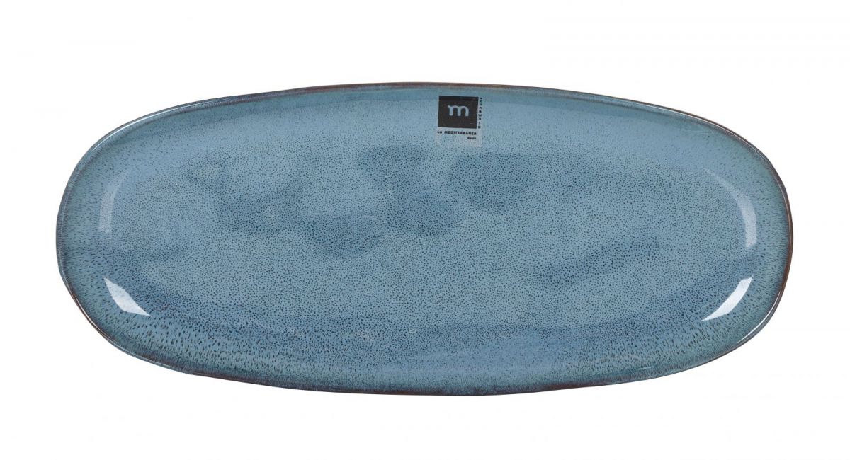 Speckled light blue ceramic oval serving platter for desserts and tapas