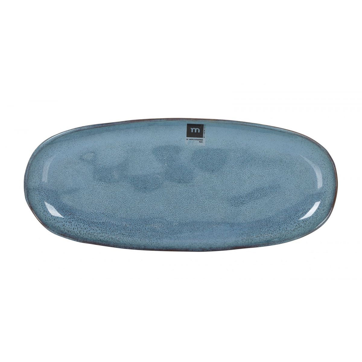 Speckled light blue ceramic oval serving platter for desserts and tapas