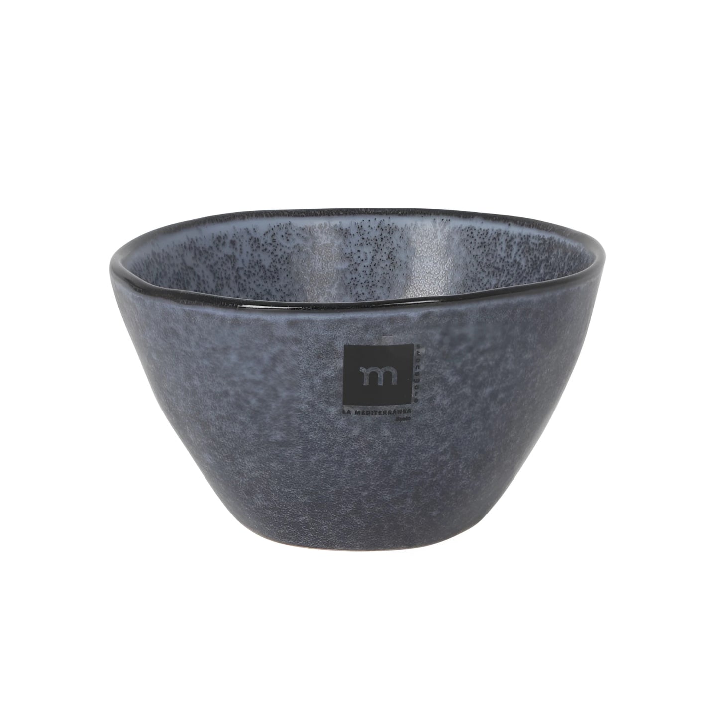 Nebula 14x8cm irregular stoneware bowl with speckled gray finish and tm logo