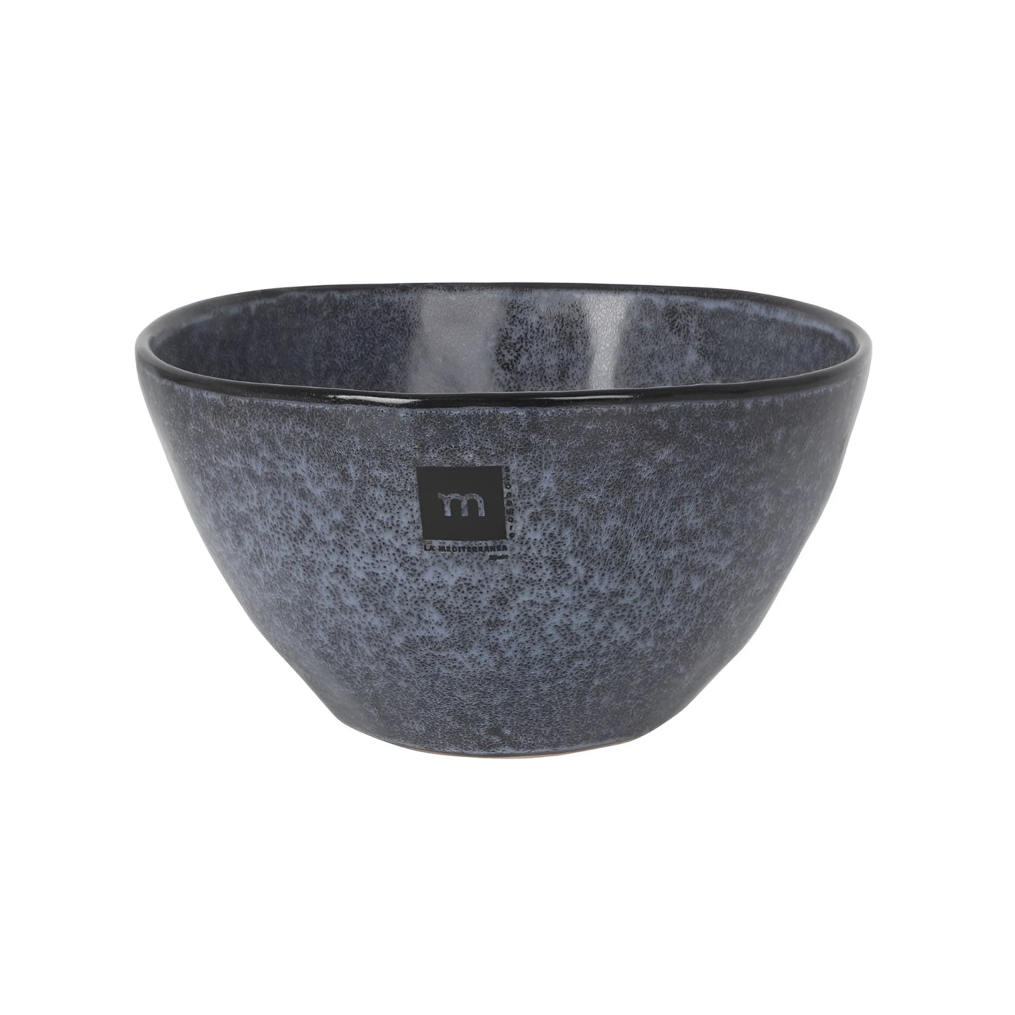 Nebula stoneware pasta bowl with speckled gray finish and m logo