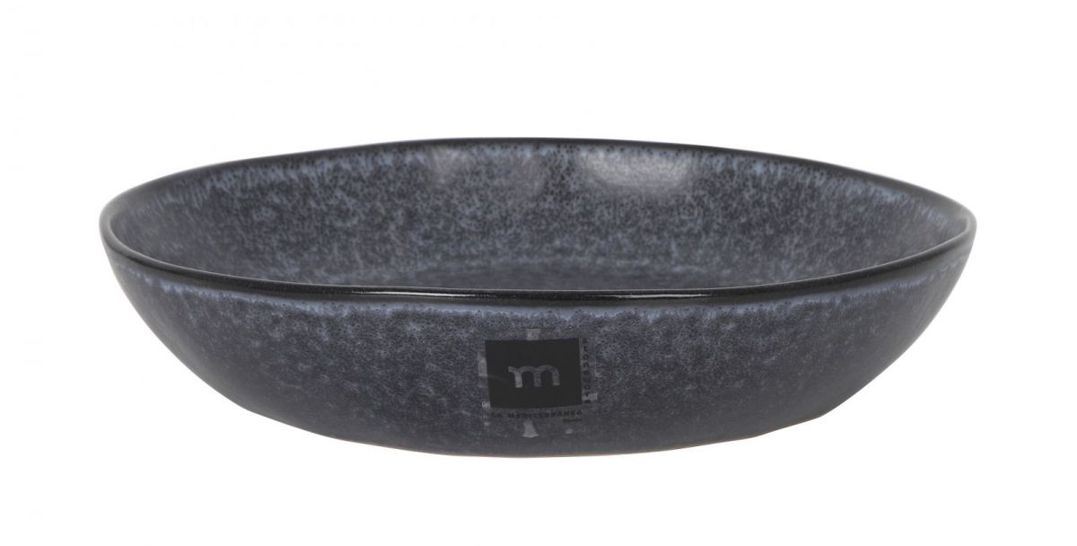 Black marble Nebula 20x4cm irregular stoneware bowl with speckled texture and tm logo