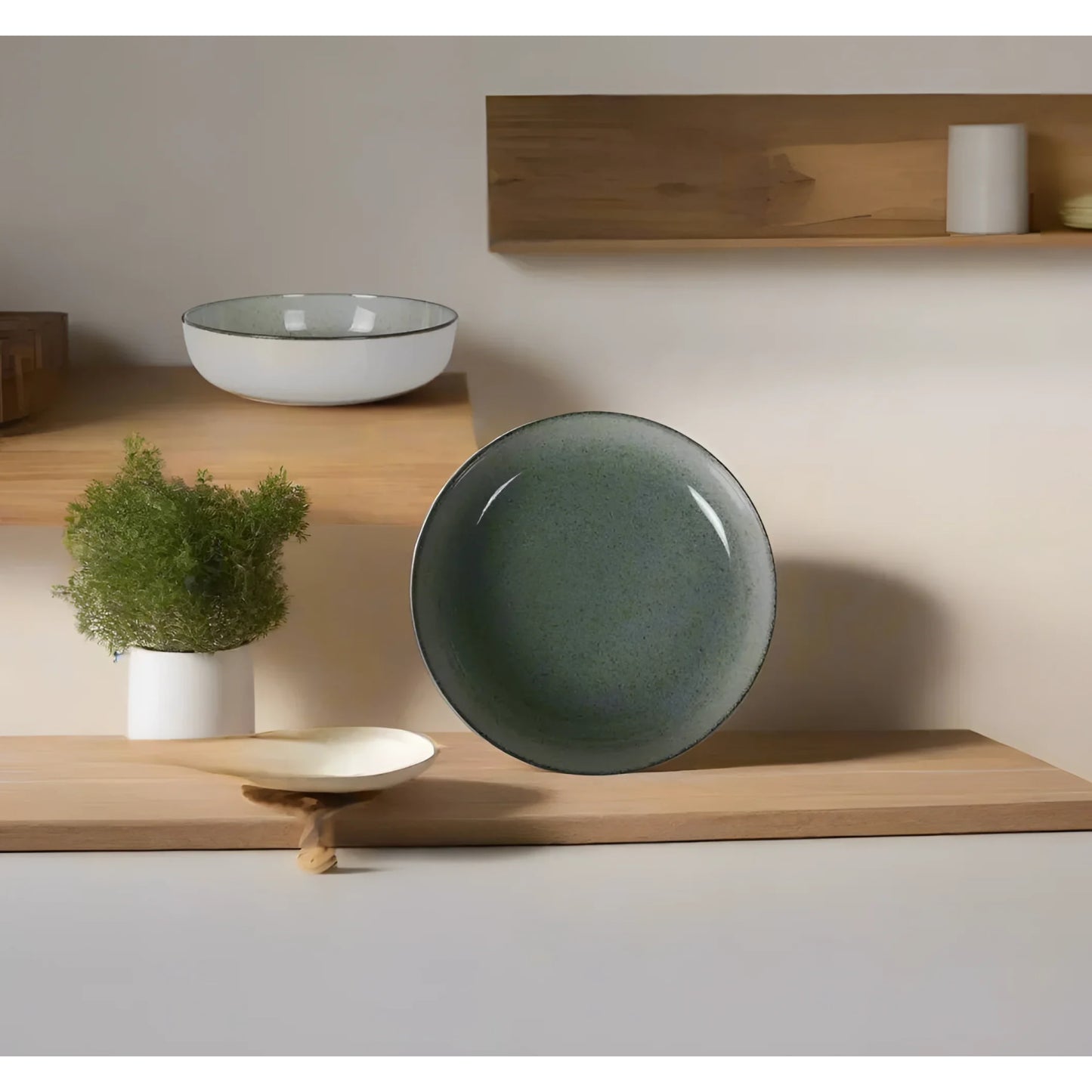 Green ceramic dinner plate from Nordic Beloi 18cm Pasta Bowl Stoneware collection