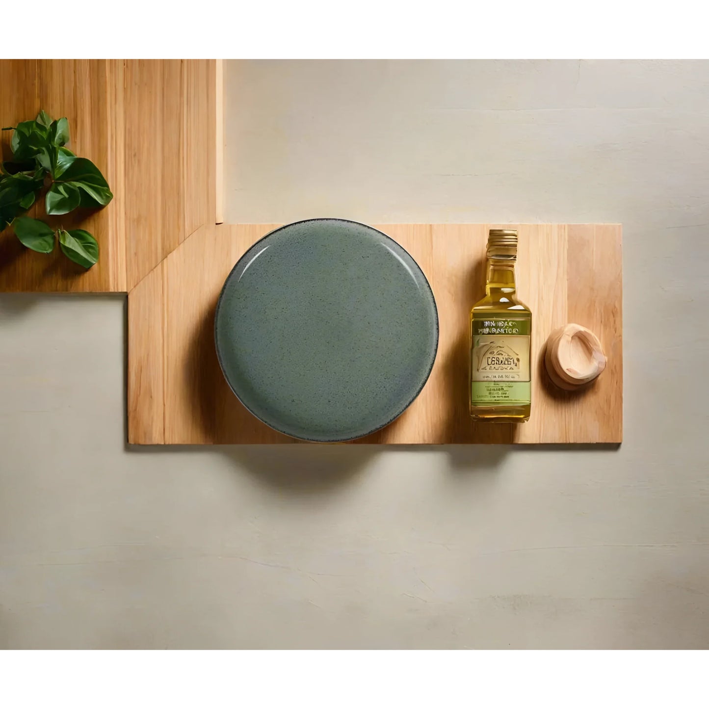 Green Nordic Beloi 18cm Pasta Bowl Stoneware with oil and cream displayed