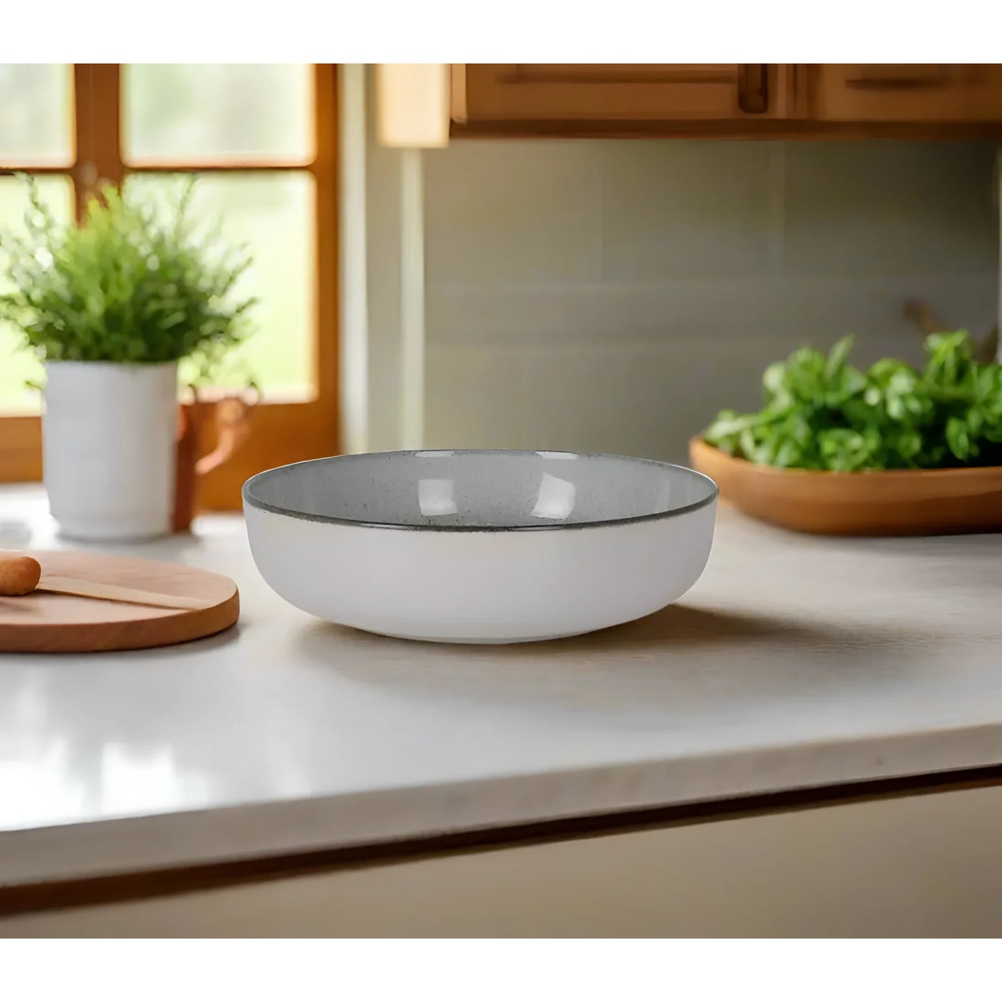 White ceramic bowl with gray interior from Nordic Beloi 18cm Pasta Bowl Stoneware