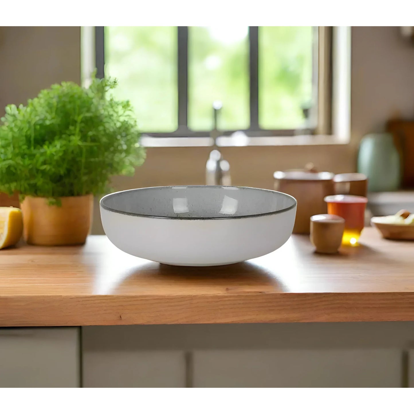White ceramic bowl with gray rim from Nordic Beloi 18cm Pasta Bowl Stoneware