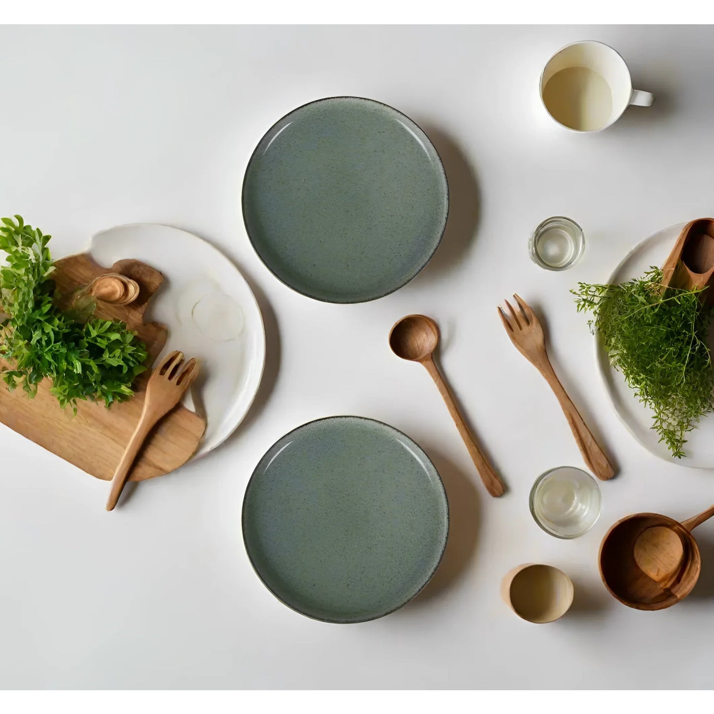 Nordic Beloi 27cm Dinner plates Stoneware arranged with tableware and greenery