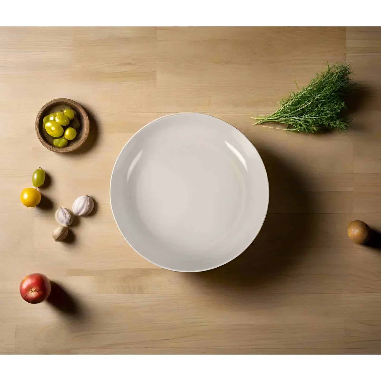 Round off-white Nordic Ivory Glossy 18cm Bowl on an off-white plate