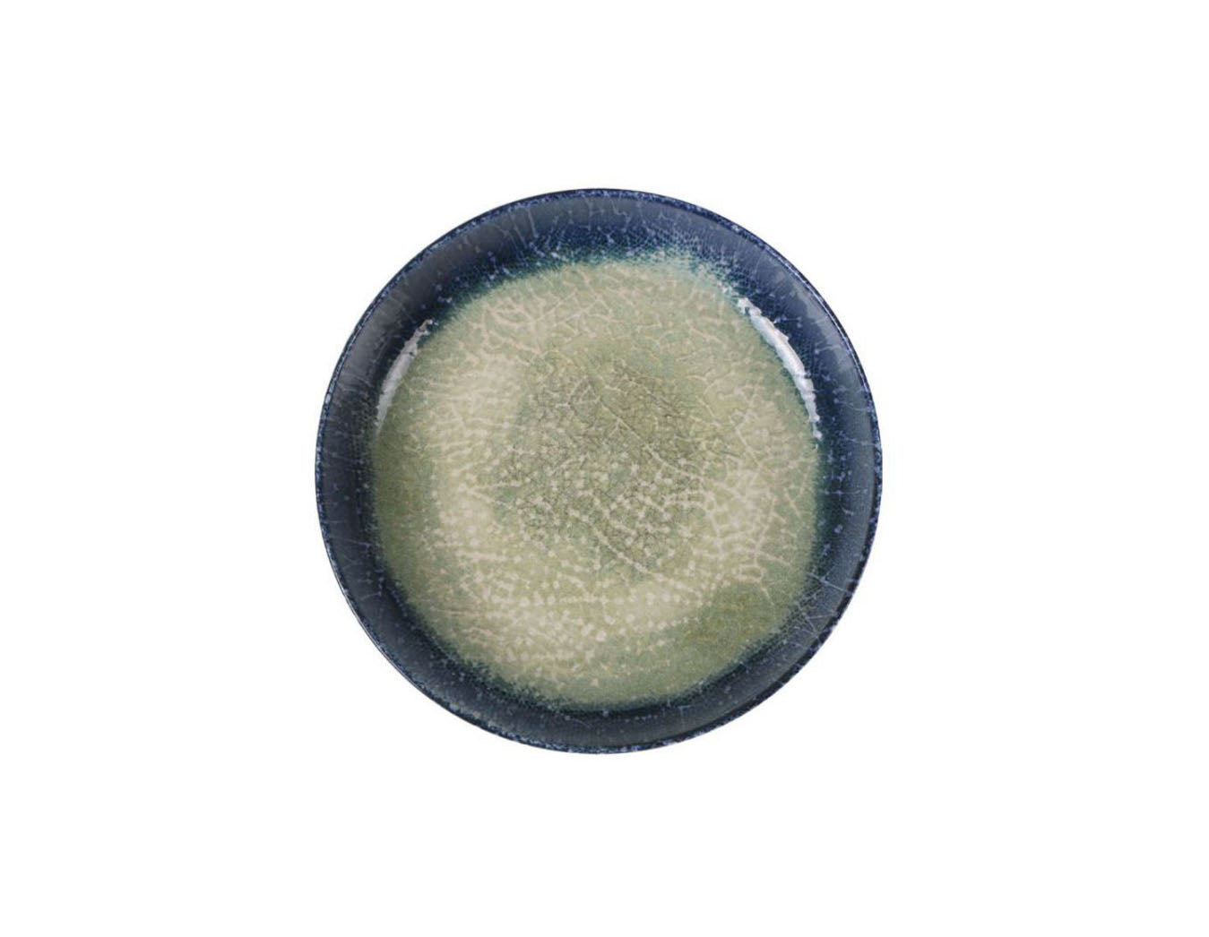 Nordic Olaf 23cm Stoneware Pasta Bowl with dark blue rim and crackled light green center