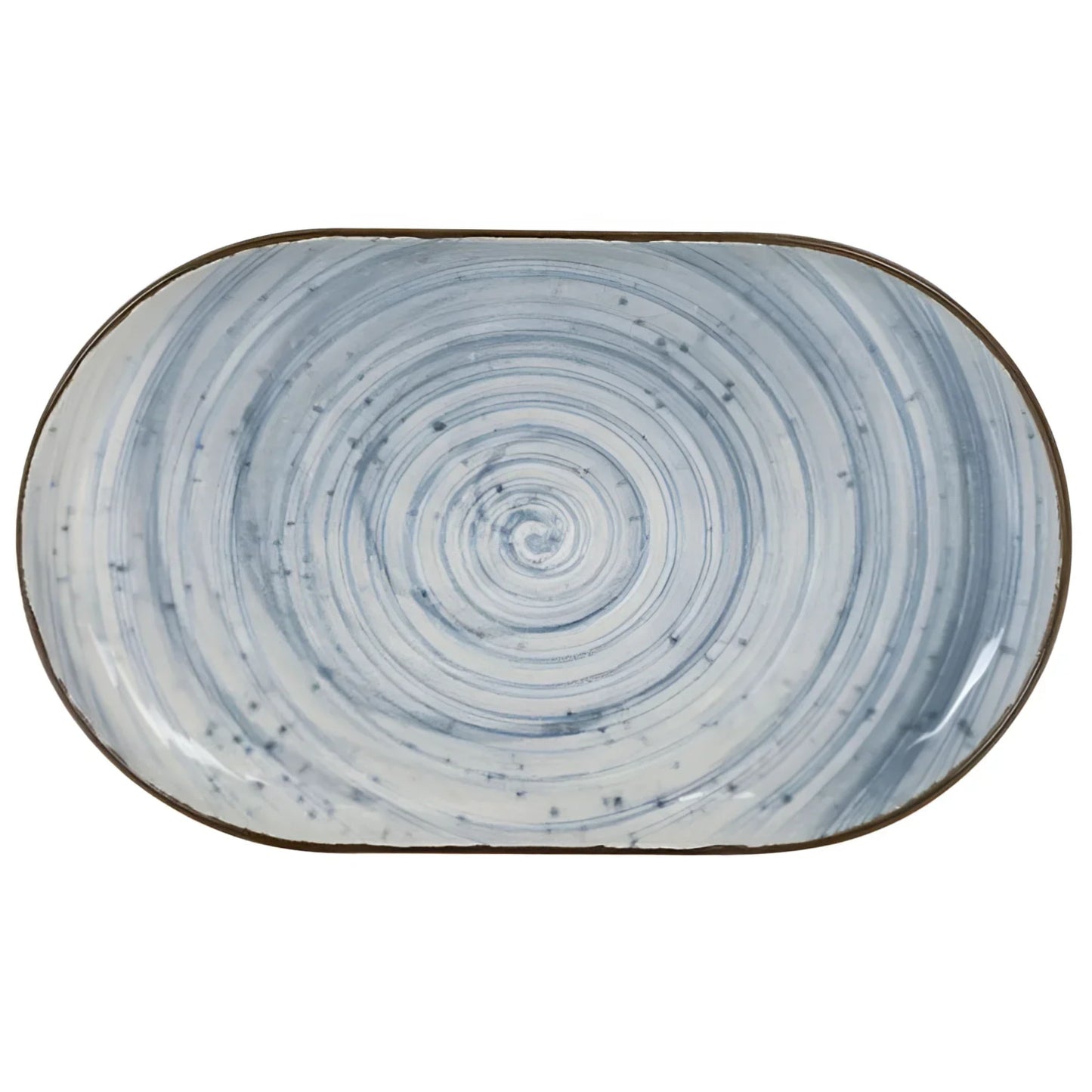 Nordic Swirl OVAL 25x15cm Dessert plate starters tapas dish Relief decoration Stoneware Blue swirl design