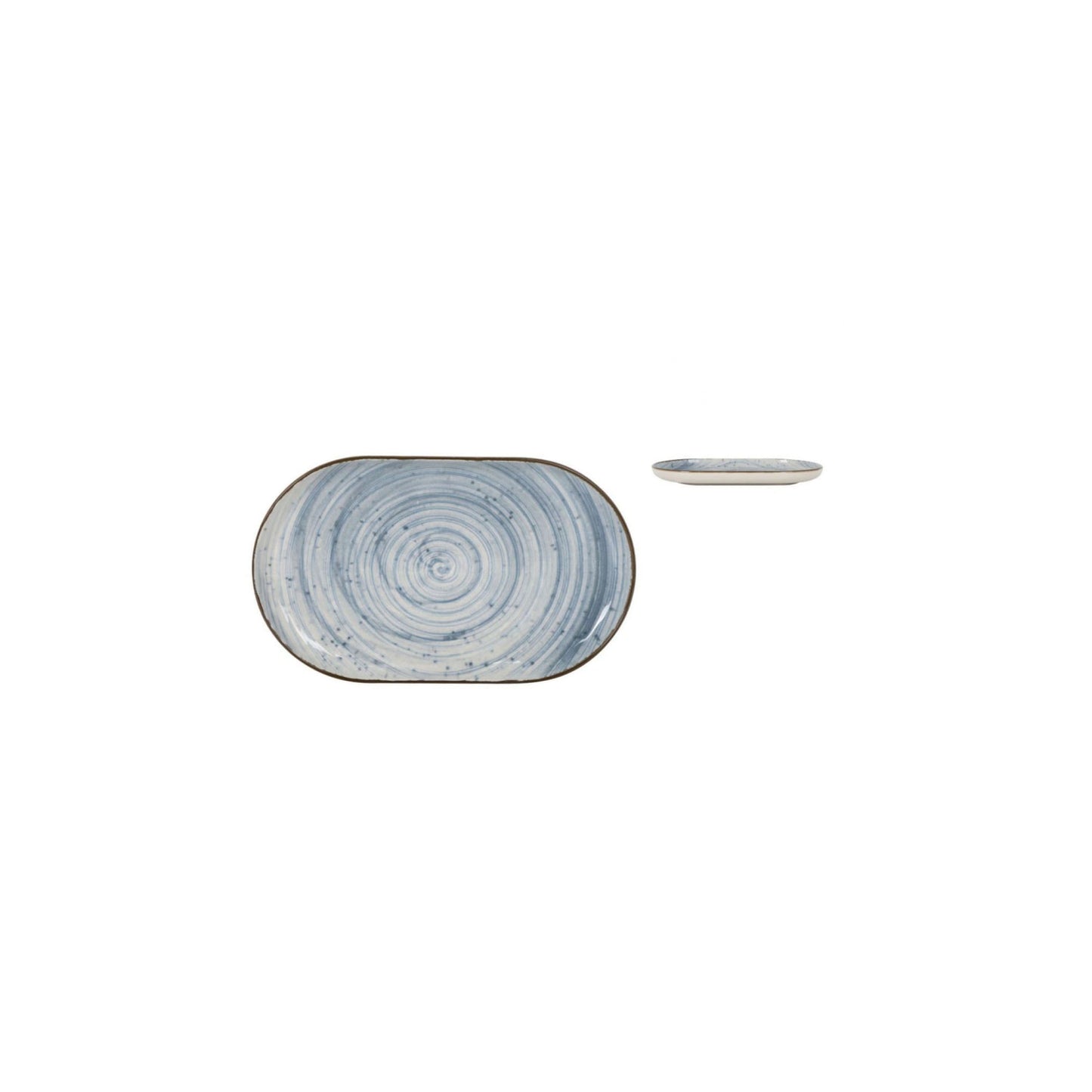Nordic Swirl OVAL 25x15cm Dessert plate starters tapas dish Relief decoration Stoneware Blue swirl design