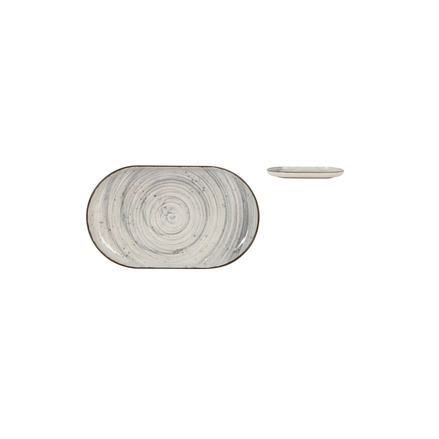 Nordic Vortex OVAL 20x13cm Dessert plate starters tapas dish Relief decoration Stoneware Grey swirl design