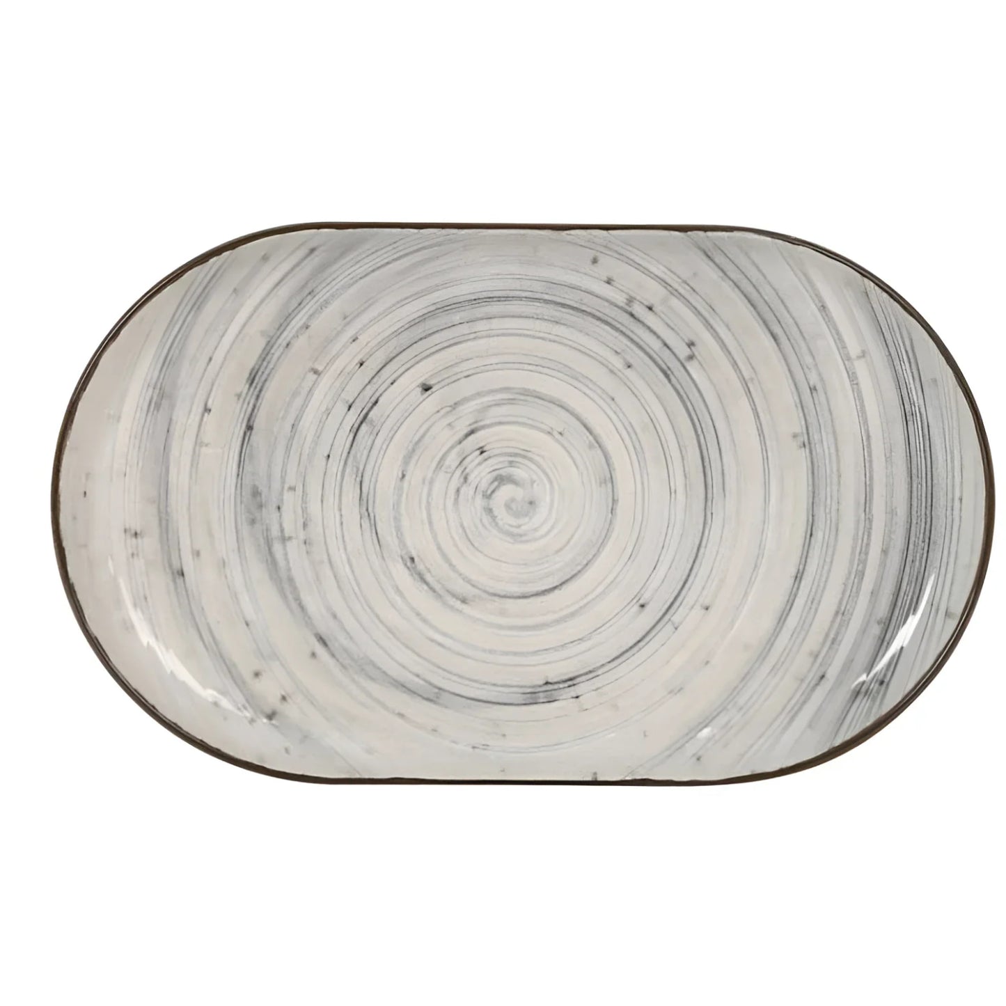 Nordic Vortex OVAL 20x13cm Dessert plate starters tapas dish Relief decoration Stoneware Grey swirl design