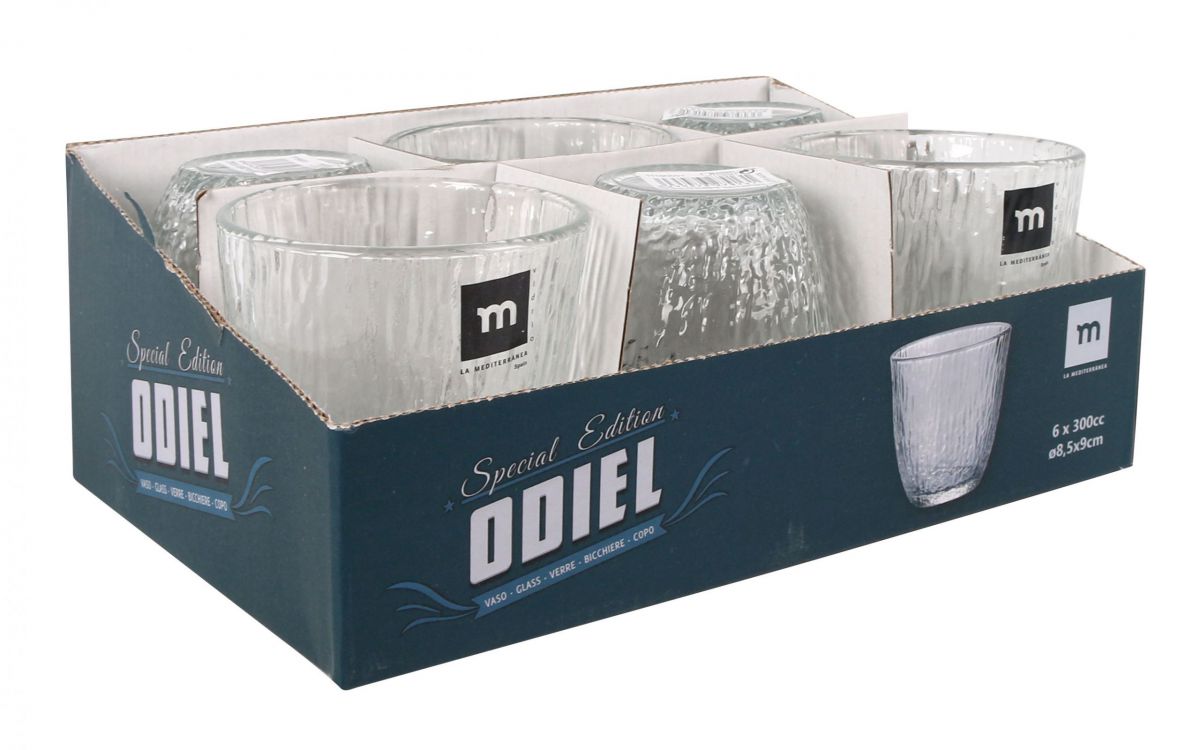Set of six textured glass Odiel 300ml cocktail tumblers in retail box