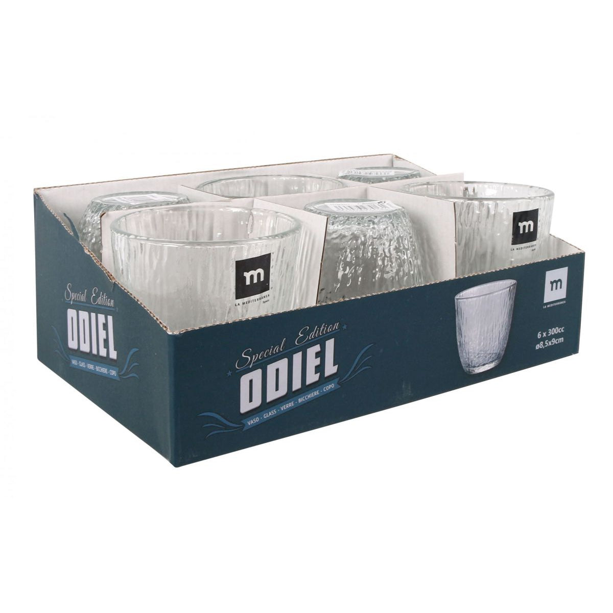 Set of six textured glass Odiel 300ml cocktail tumblers in retail box