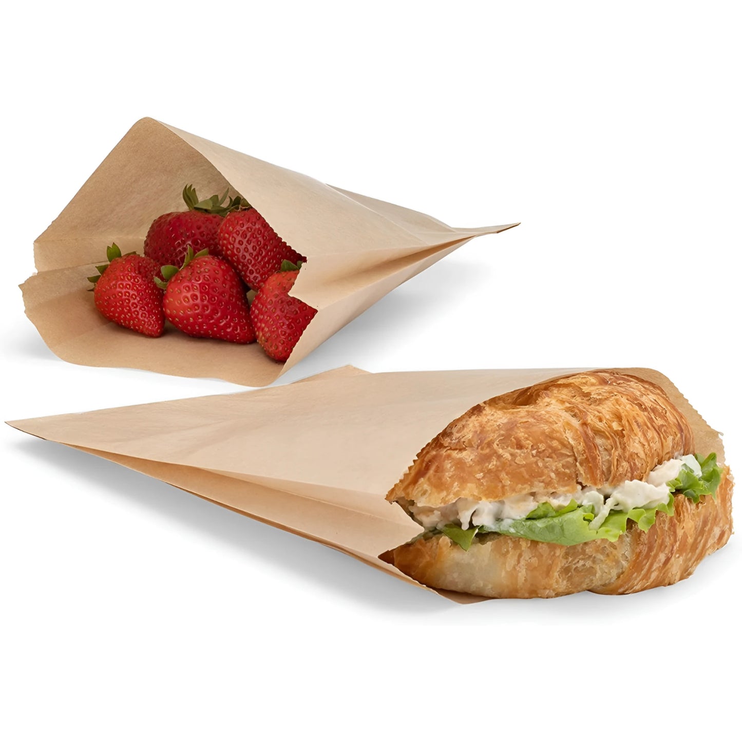 Pack of 30 paper food bags 12x27cm with strawberries and croissant