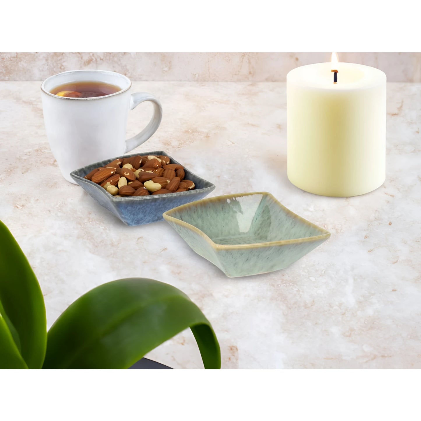 Pica Pica 12x12x4.2cm green blue ramekin with textured muted blue glaze
